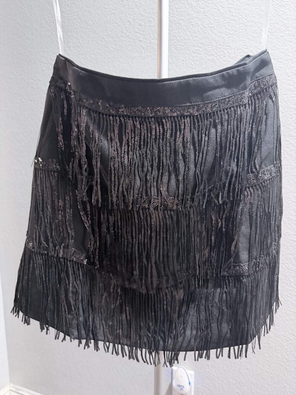 Mainstrip Women’s Western Sequence Fringe Miniskirt In Black Size Medium